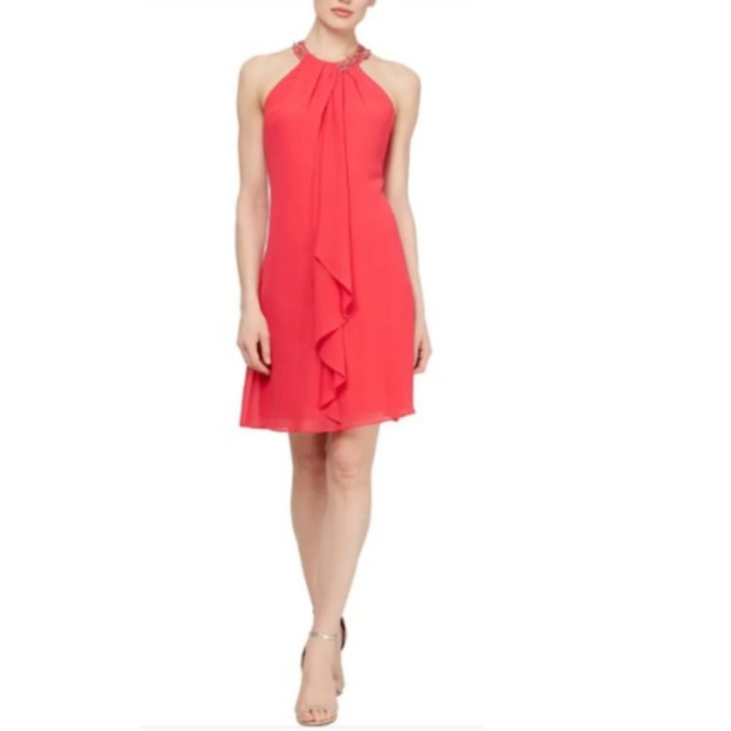Slny Petite Bead Braided Halter Chiffon Dress Nwt Size 10p